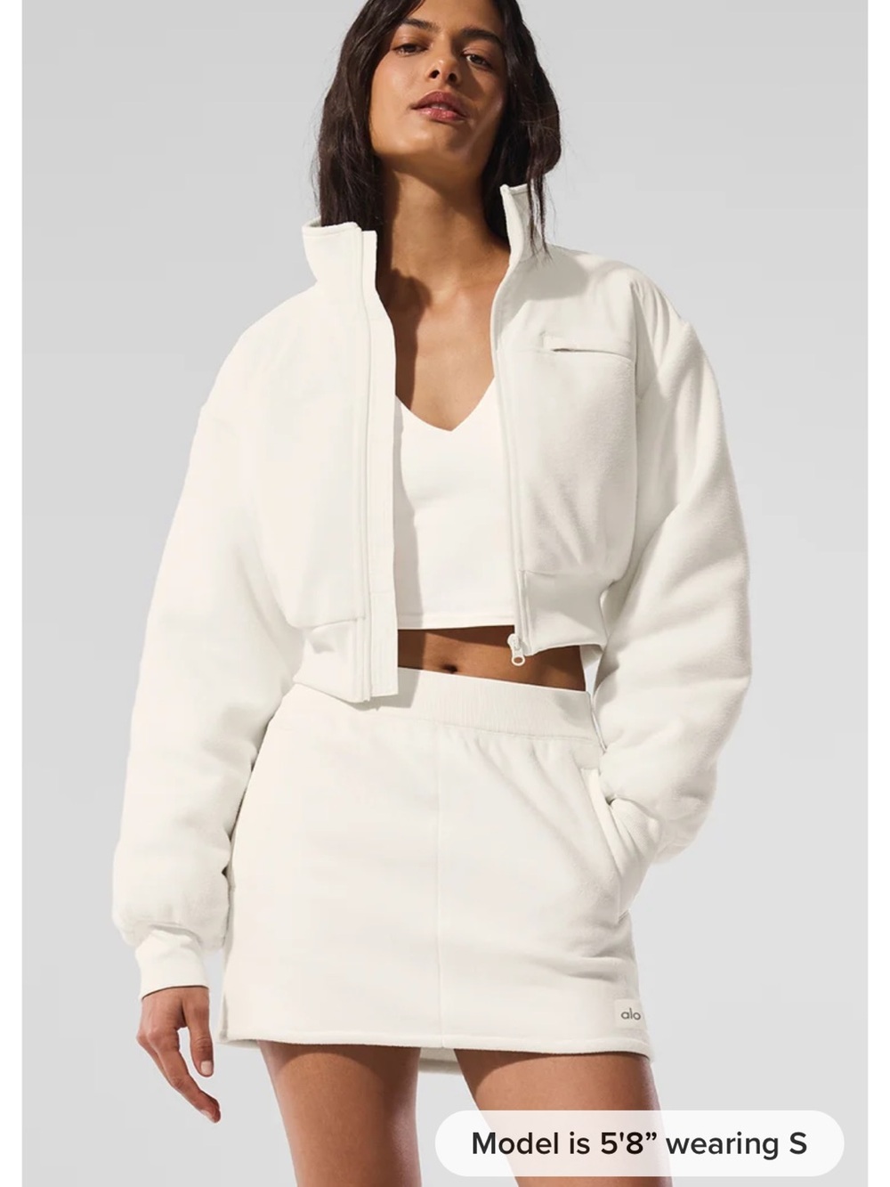 ALO Yoga Polar Fleece Cropped Wintry Mix Jacket Ivory Excellent Condition Small!